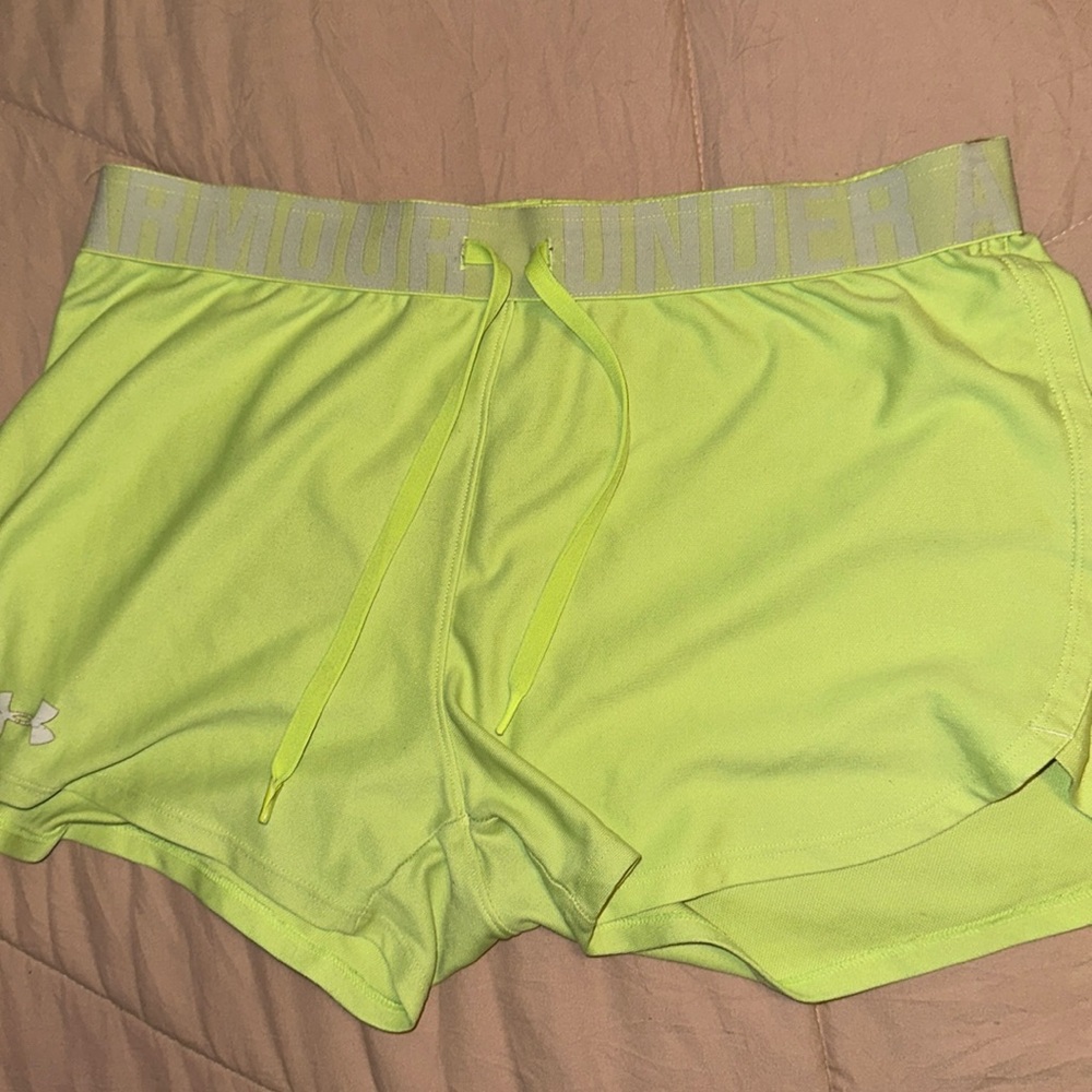 Lime green Under Armour athletic shorts